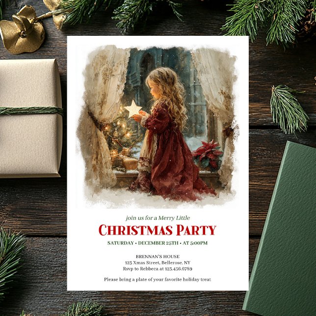 Invitation Minimalist girl awaits Santa editable holiday  (Minimalist girl awaits Santa editable holiday invite)