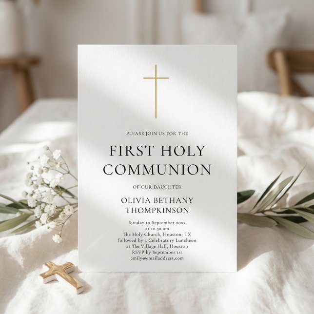 Invitation Minimalist Gold Cross First Holy Communion (Créateur téléchargé)