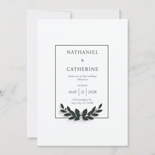 Invitation Minimalist Green Wreath Wedding (Devant)