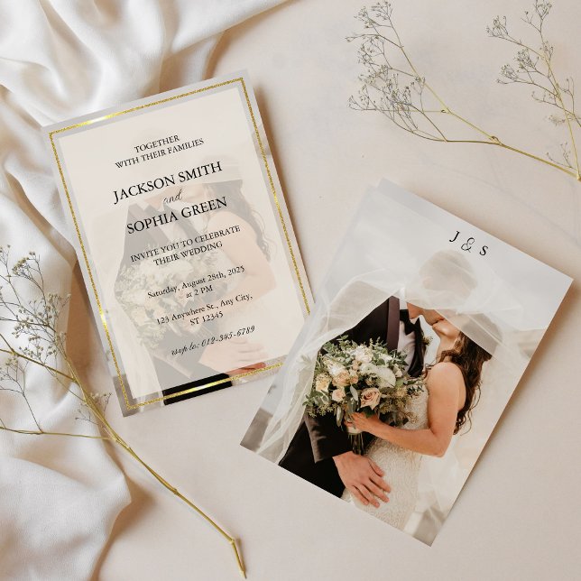 Invitation Minimalist Ivory & Gold Border Wedding (Créateur téléchargé)