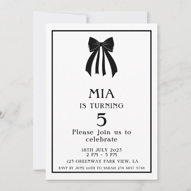 Invitation Minimalist Modern Black Coquette Bow  (Devant)