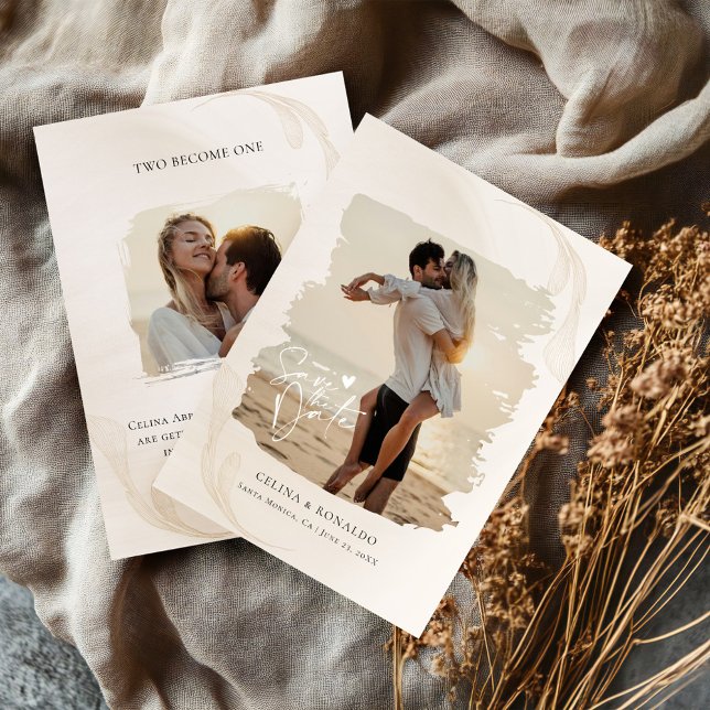 Invitation Minimalist Modern Boho Brushstroke Photos Wedding (Créateur téléchargé)