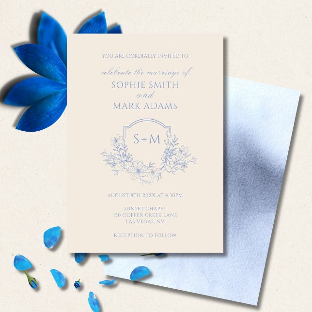 Invitation Minimalist Monogram Initial Crest Floral Wedding (Créateur téléchargé)