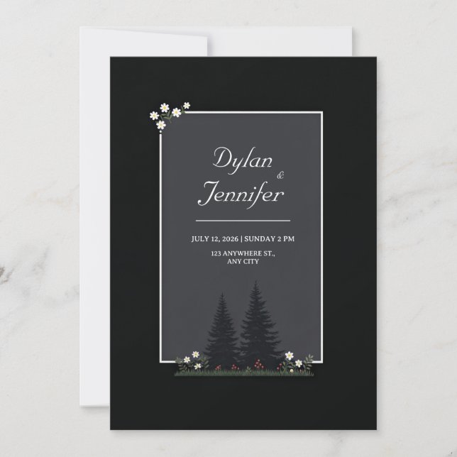 Invitation Minimalist Nordic Forest Daisy Wedding (Devant)