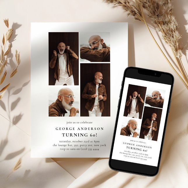 Invitation Minimalist Photo Collage 60th Birthday (Créateur téléchargé)