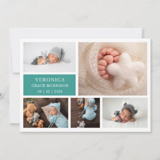 Invitation Minimalist Photo Collage Baby Announcement Card