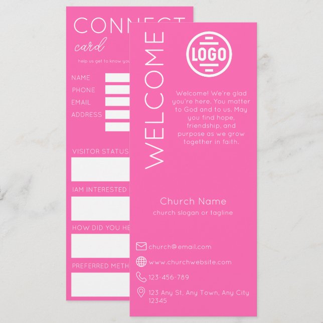 Invitation Minimalist Pink Church Connection Card (Devant / Derrière)