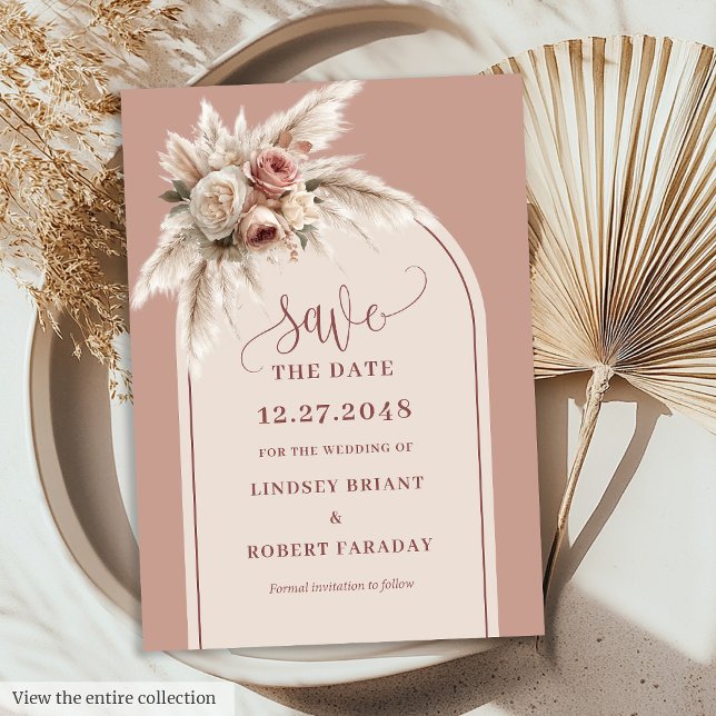 Invitation Minimalist Pink Pampas Grass Save the Date Invite (Minimalist Pink Pampas Grass Save the Date Invite)