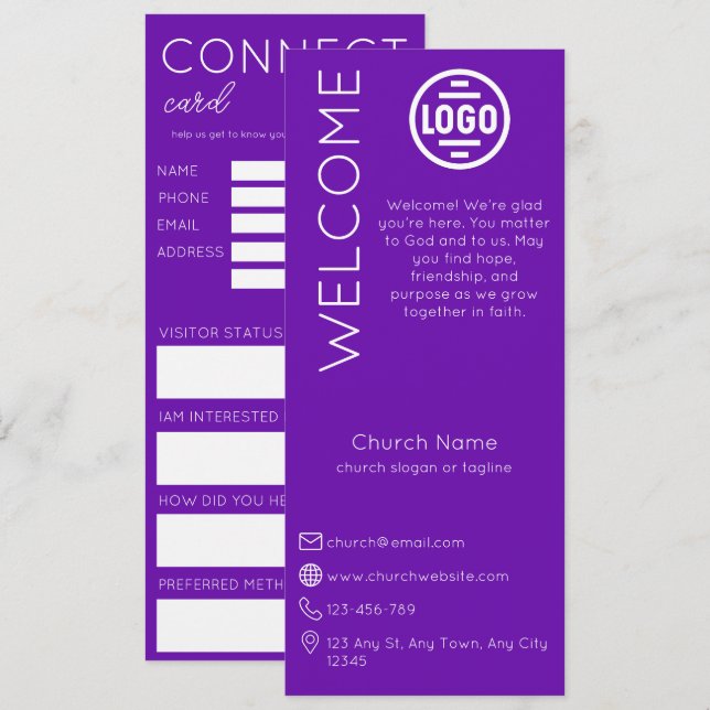 Invitation Minimalist Purple Church Connection Card (Devant / Derrière)