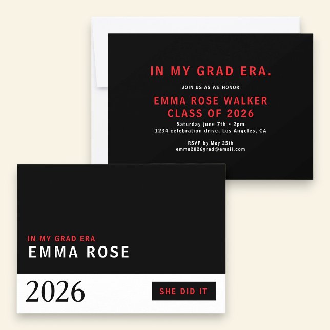 Invitation Minimalist Red Black Grad Era class of 2026 (Créateur téléchargé)