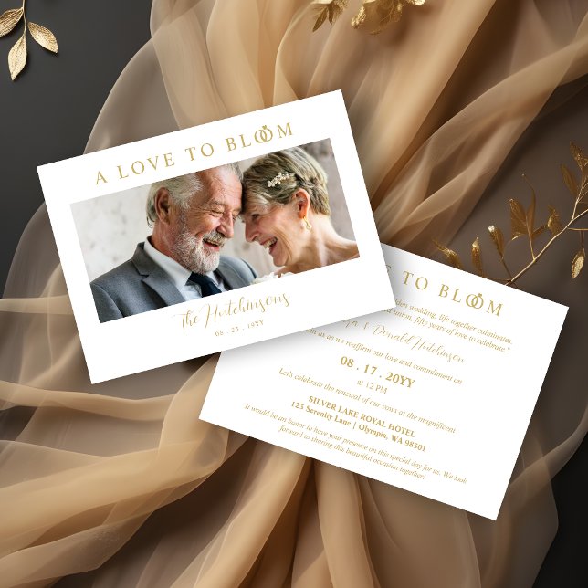 Invitation Minimalist Romantic Wedding Photo Anniversary Gold (Minimalist Romantic Wedding Photo Anniversary in Faux Gold Invitations Cards. )