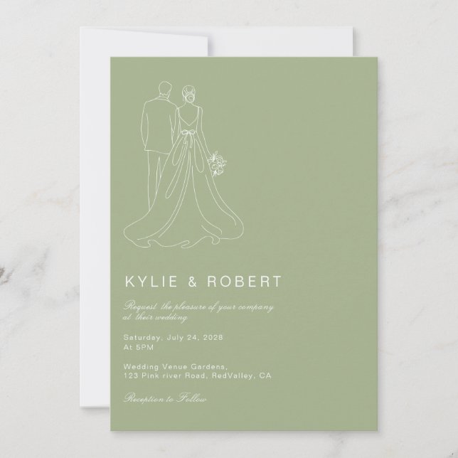 Invitation Minimalist Sage Green Romantic Couple Wedding (Devant)