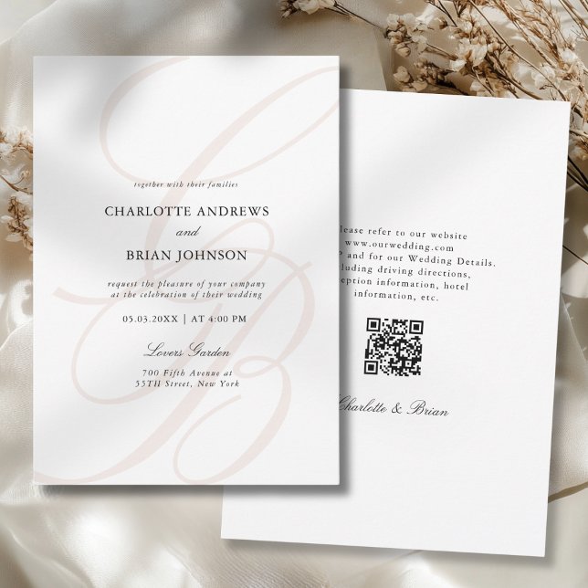 Invitation Minimalist Script Font Monogram QR Code Wedding (Minimalist Script Font Monogram QR Code Wedding Invitation)