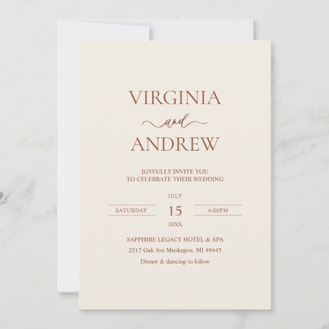 Invitation Minimalist Terracotta Wedding Monogram (Devant)