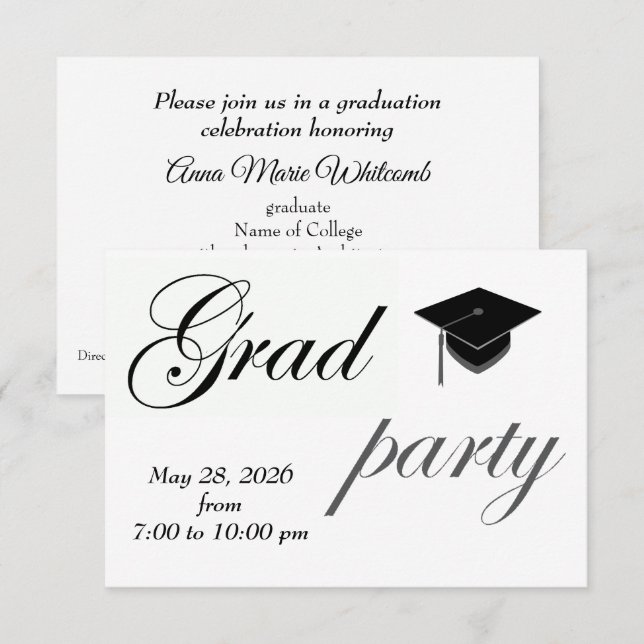 Invitation Minimalist Text College Graduation Party  (Devant / Derrière)