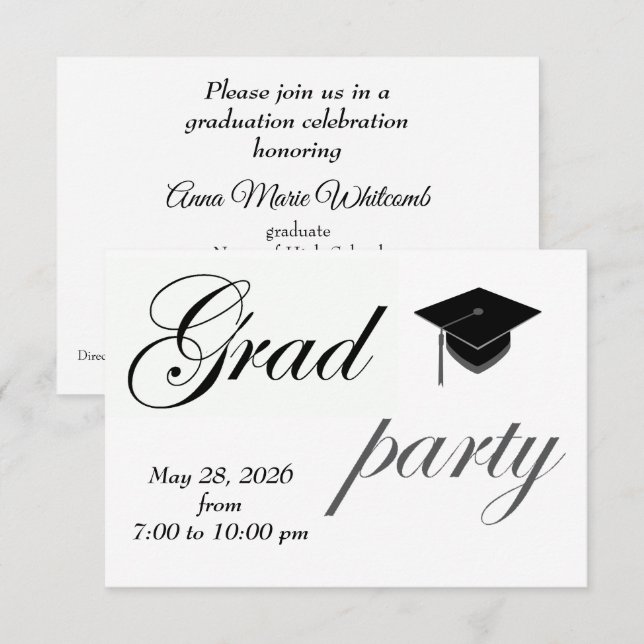 Invitation Minimalist Text High School Graduation Party  (Devant / Derrière)