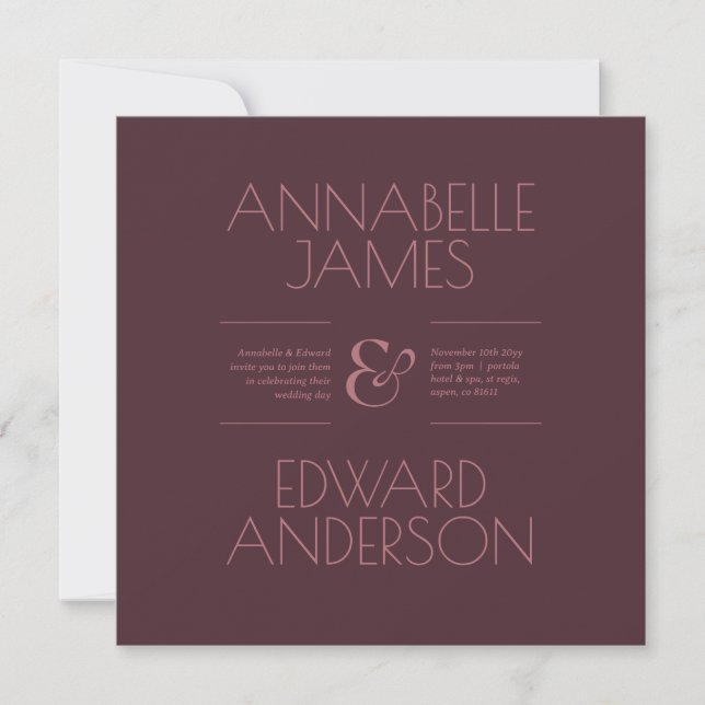 Invitation Minimalist Typography Elegant Burgundy Wedding (Devant)