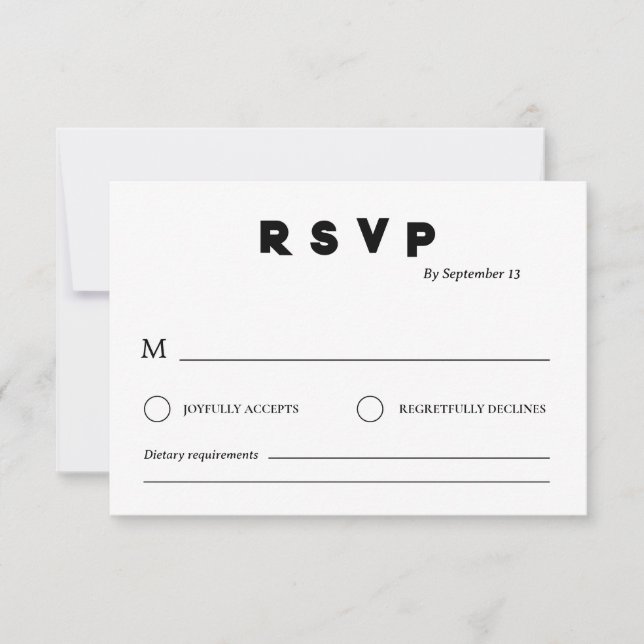 Invitation Minimalist Wedding RSVP Card | Simple Black &White (Devant)