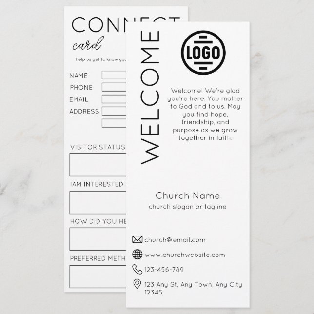 Invitation Minimalist White Church Connection Card (Devant / Derrière)