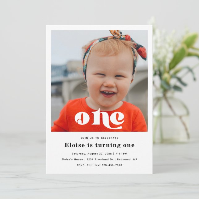 Invitation minimaliste 1er anniversaire | 1er anni (Debout devant)