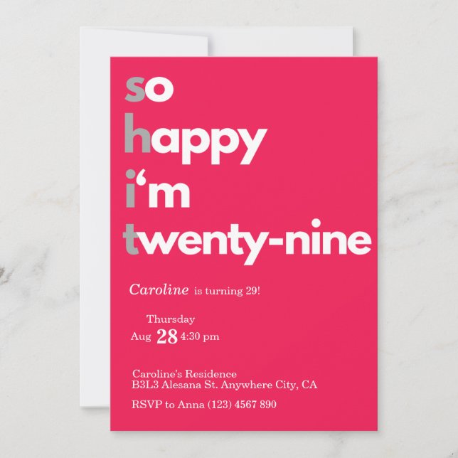 Invitation minimaliste 29e anniversaire Moderne 29 (Devant)
