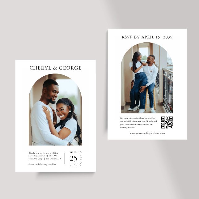 Invitation Minimaliste 2 Arc Photo QR Code Tout en un Mariage (Créateur téléchargé)