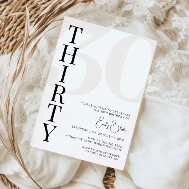 Invitation minimaliste 30ème anniversaire de fête (Créateur téléchargé)