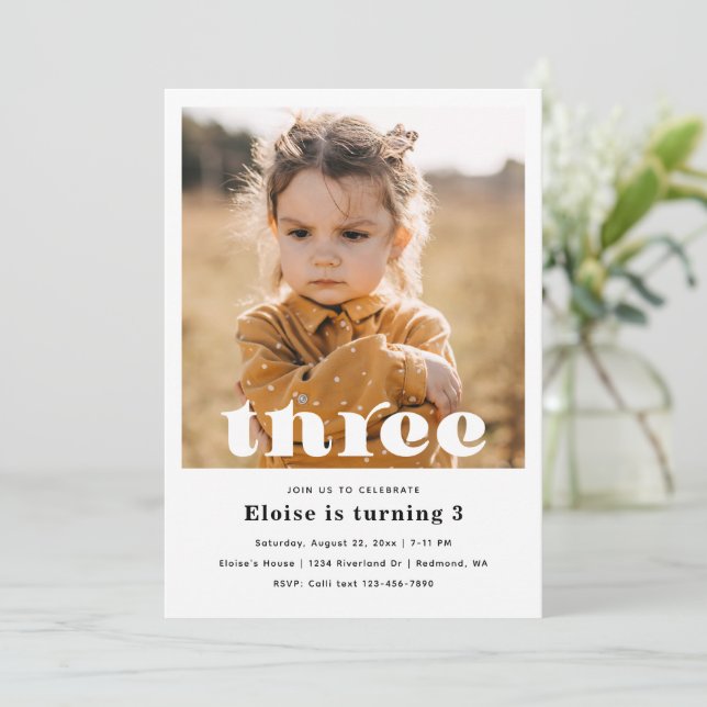 Invitation minimaliste 3e anniversaire | 3e annive (Debout devant)