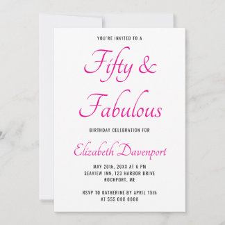 Invitation Minimaliste 50 ans et rose fabuleux Photo Annivers