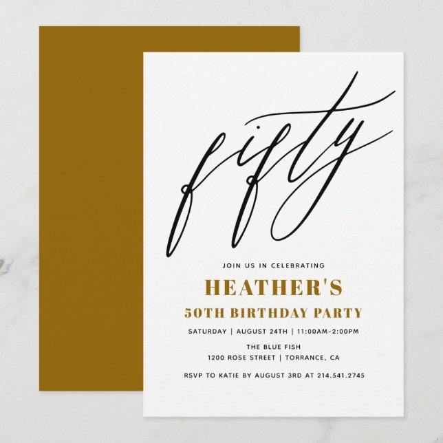 Invitation minimaliste 50ème anniversaire de fête (Devant / Derrière)