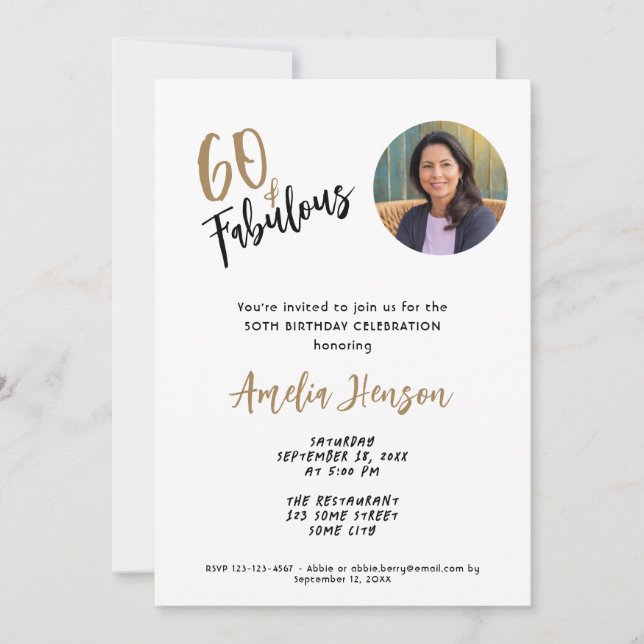 Invitation Minimaliste 60 et fabuleuse photo 60e anniversaire (Devant)