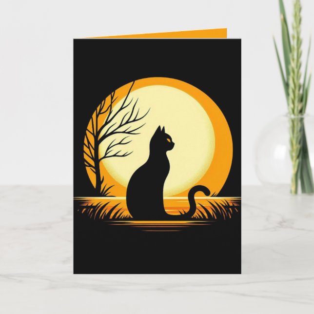 Invitation minimaliste à Halloween Chat Noir (Devant)