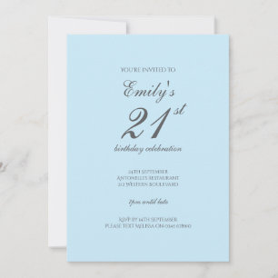 Invitation minimaliste Baby Blue pour 21e annivers