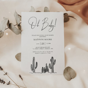 Invitation Minimaliste Baby Shower Cactus Ligne Art Désert