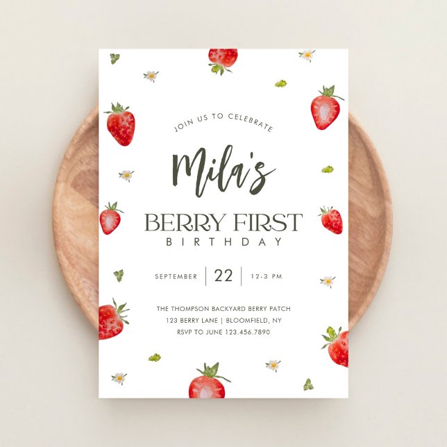 Invitation minimaliste Berry premier anniversaire (Créateur téléchargé)