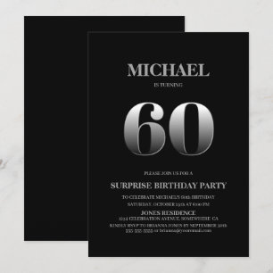 Invitation Minimaliste Black and Silver Surprise 60e annivers