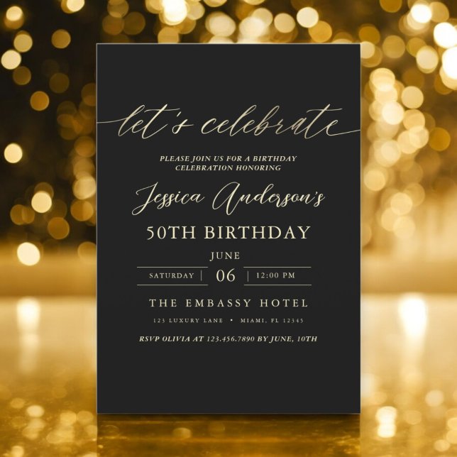 Invitation Minimaliste Black Gold 50e anniversaire (Créateur téléchargé)