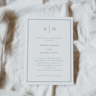 Invitation Minimaliste Blanc et Bleu Poussiéreux Dîner de R