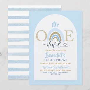 Invitation Minimaliste bleu doux M. Onederful Boy's Birthday