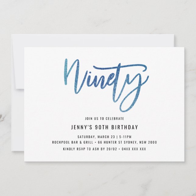 Invitation Minimaliste Blue Foil 90e anniversaire (Devant)