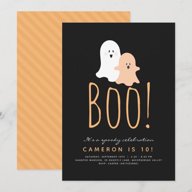 Invitation minimaliste Boo Cute Ghost Halloween (Devant / Derrière)