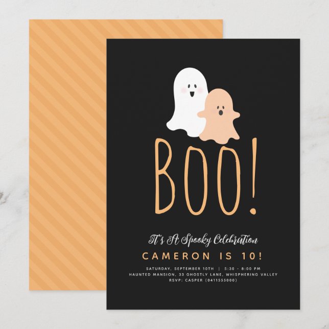Invitation minimaliste Boo Cute Ghost Halloween (Devant / Derrière)