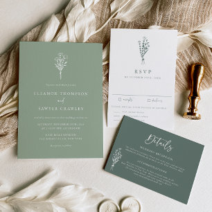 Invitation Minimaliste Botanique Sage Mariage vert