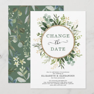 Invitation Minimaliste Botanique Verdure Or Changer la Date