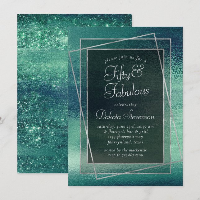 Invitation Minimaliste brillant | Iridescente Green Fabulous  (Devant / Derrière)