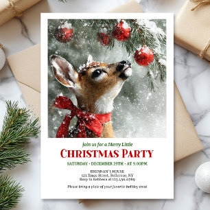 Invitation Minimaliste cerf forêt enneigée aquarelle Noël