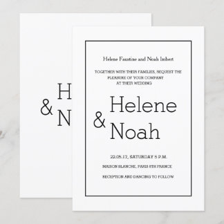 Invitation minimaliste chic moderne noir blanc simple mariage