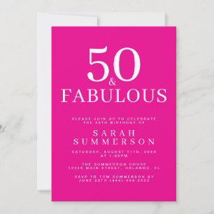 Invitation Minimaliste Cinquante Fabuleux Rose 50e Fête d'Ann