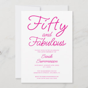 Invitation Minimaliste Cinquante Fabuleux Rose 50e Fête d'Ann