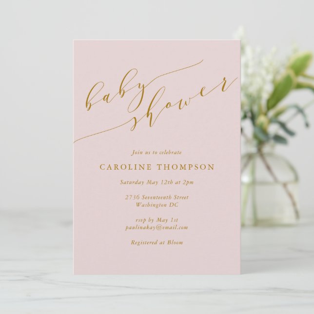 Invitation Minimaliste classique élégant Baby shower rose (Debout devant)